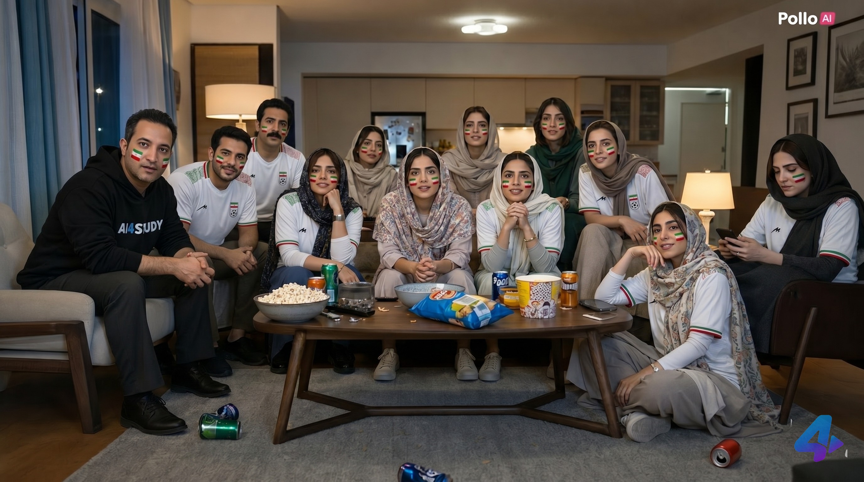 همه پیراهن سفید تیم ملی فوتبال ایران رو پوشیدن
و پرجم ایران رو روی صورت و بعضی روی پیشانی نقاشی کردن و من رو با همین لبا